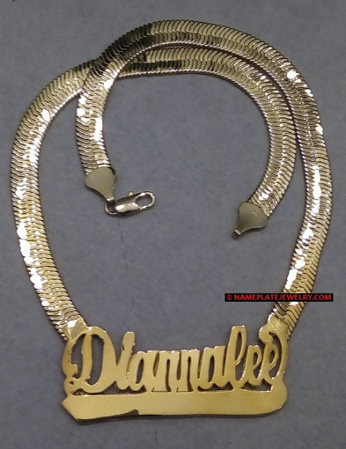 14K Gold Overlay 10mm Oversized HERRINGBONE Name Necklace- Huge 3 inch name- High Polished